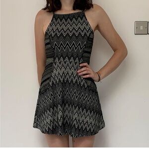 Anicee Vintage Black Zigzag Pattern Mini Dress